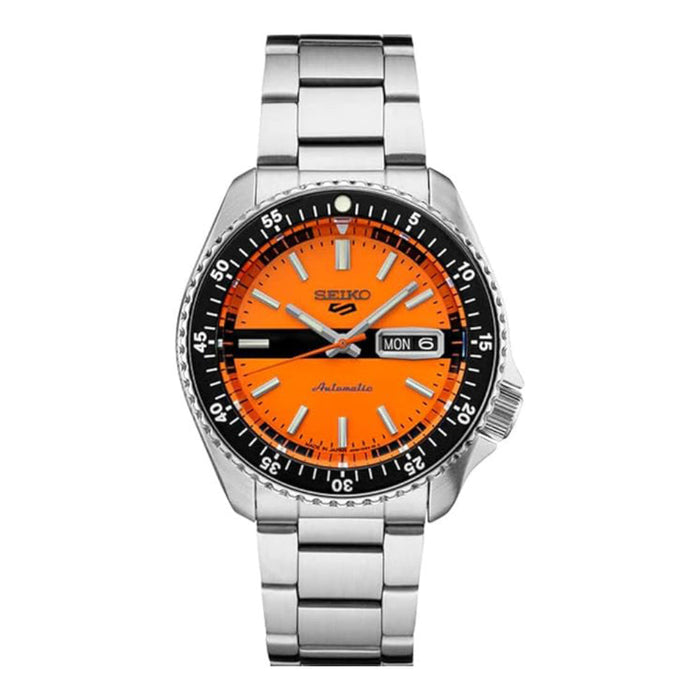Seiko 55th Anniversary Special Edition Men's Orange Dial Silver Stainless Steel Band Analog Automatic 5 Sports Watch - SRPK11