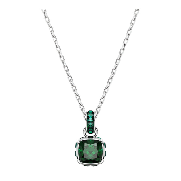 Swarovski Women's Green Square-Cut Stone and Crystals in a Rhodium-Finished Setting August Birthstone Pendant Necklace - 5651706