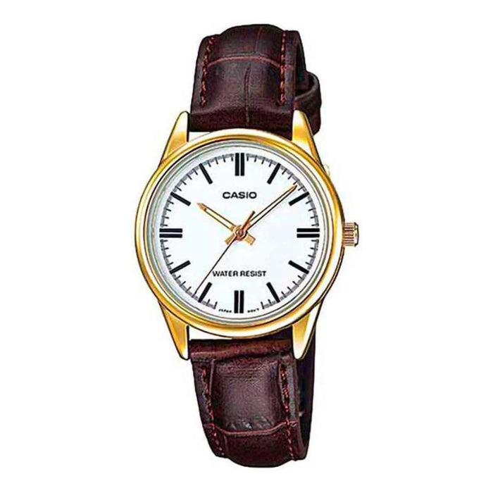 Casio Women's White Dial Brown Leather Band Analog Quartz Watch - LTP-V005GL-7AUDF