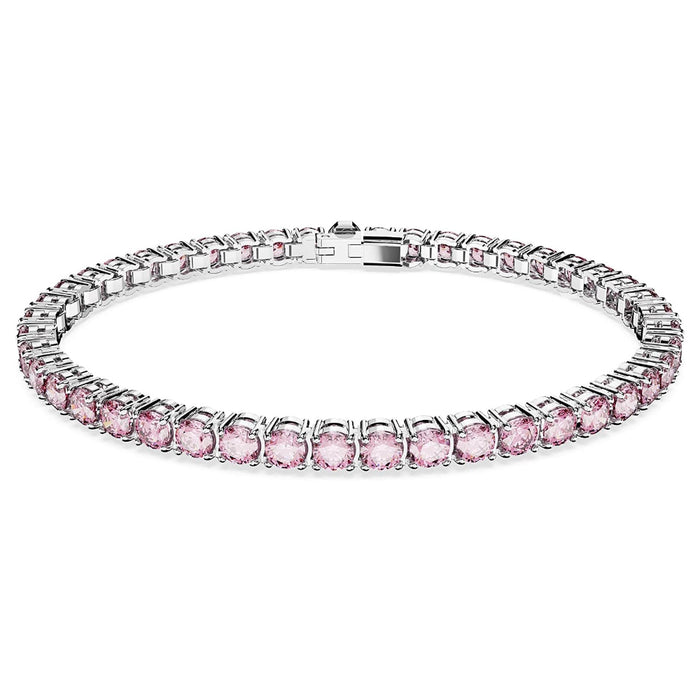 Swarovski Part of the Matrix Collection Women's Round Pink Crystals on Rhodium Finished Band Small Size Matrix Tennis Bracelet - 5648930