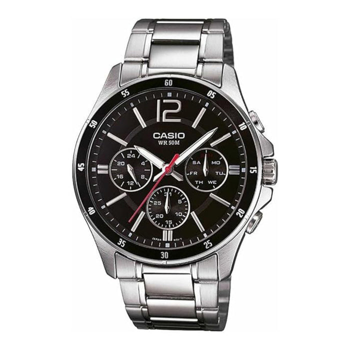 Casio Men's Black Dial Silver Stainless Steel Band Analog Quartz Watch - MTP-1374D-1AVDF