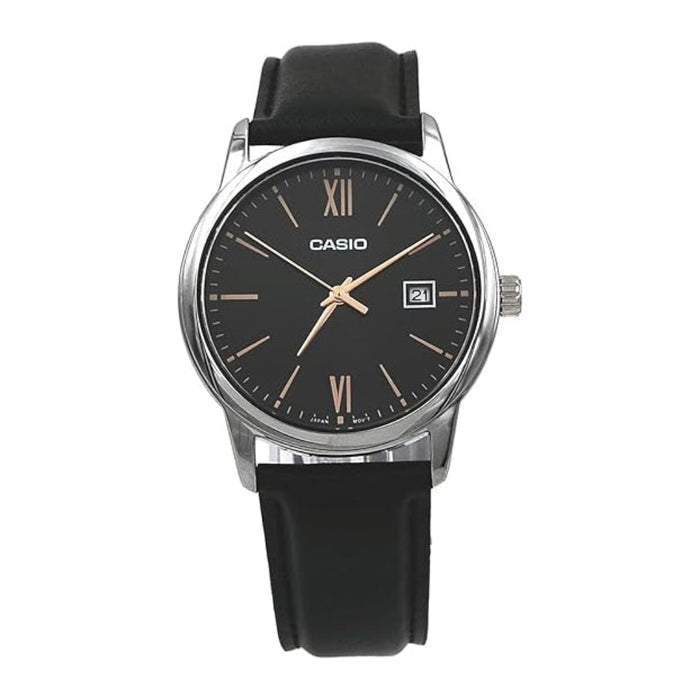 Casio Men's Black Dial Black Leather Band Analog Japanese Quartz Watch - MTP-V002L-1B3UDF