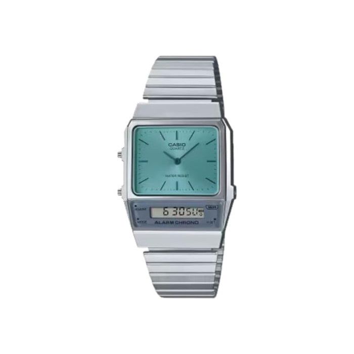 Casio Men's Blue Dial Silver Stainless Steel Band Analog-Digital Quartz Watch - AQ-800EC-2ADF