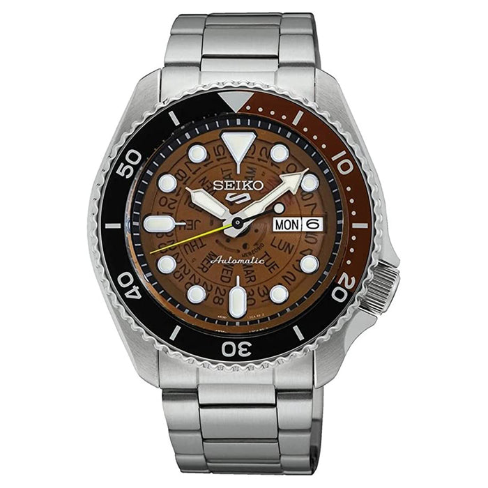 Seiko Men's Translucent Brown Dial Silver Stainless Steel Band Automatic Quartz Watch - SRPJ47