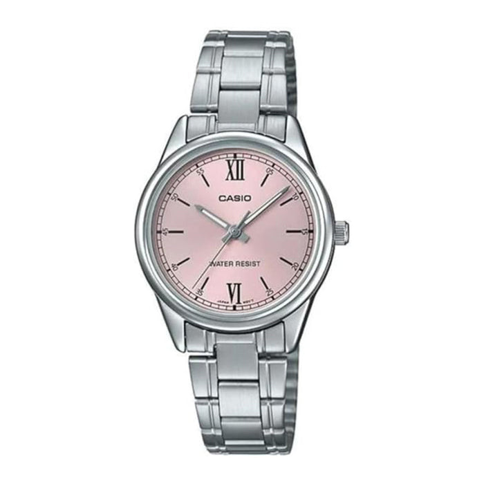 Casio Women's Pink Dial Silver Stainless Steel Band Analog Japanese Quartz Watch - LTP-V005D-4B2UDF