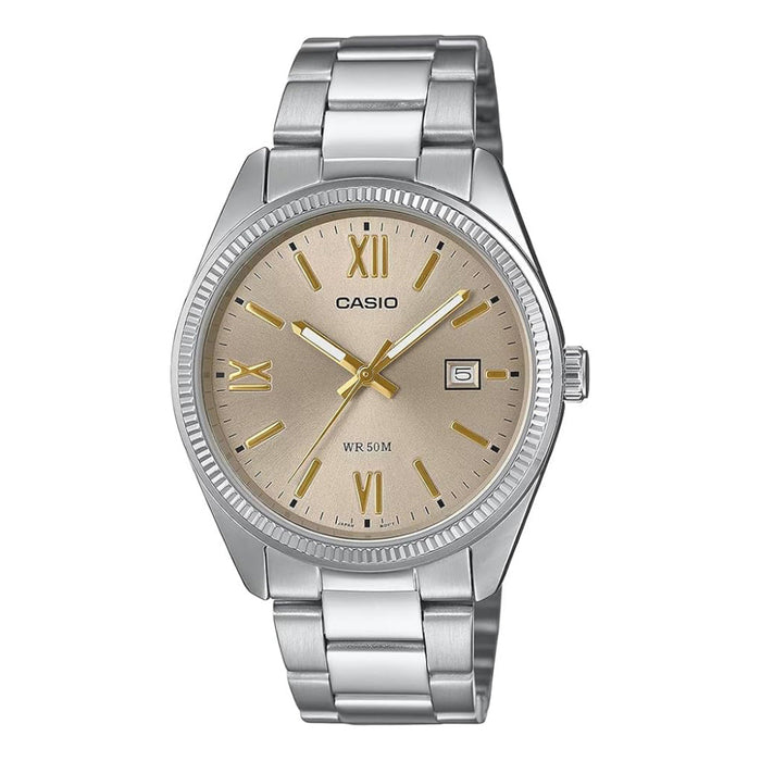 Casio Men's Beige Dial Silver Stainless Steel Band Analog Quartz Watch - MTP-1302DD-9AVDF