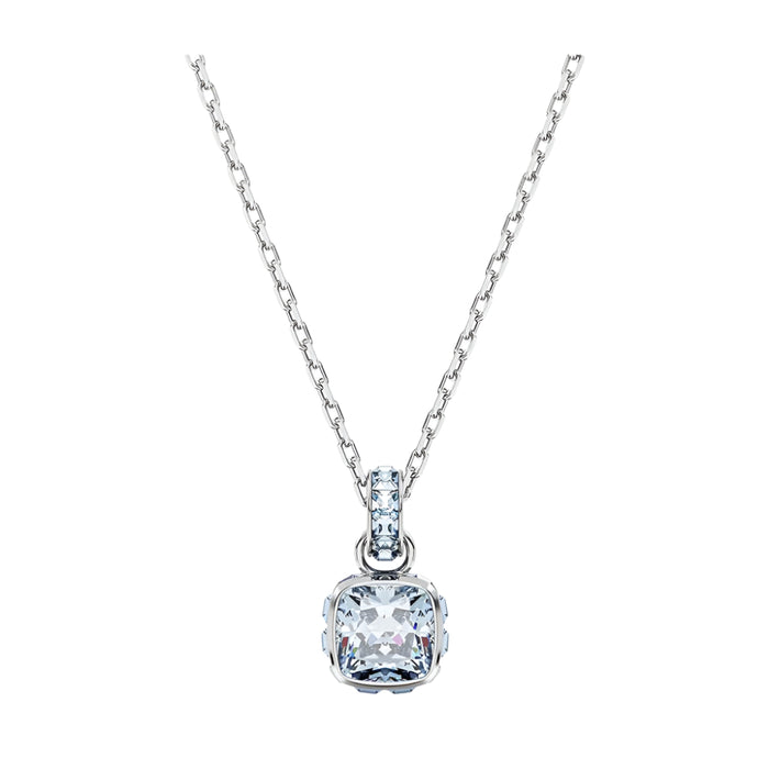 Swarovski Women's Blue Square-Cut Stone and Crystals in a Rhodium-Finished Setting March Birthstone Pendant Necklace - 5651794