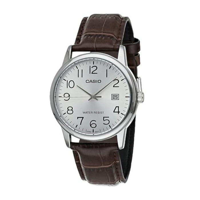 Casio Men's Silver dial Brown Band Analog Quartz Watch - MTP-V002L-7B2UDF