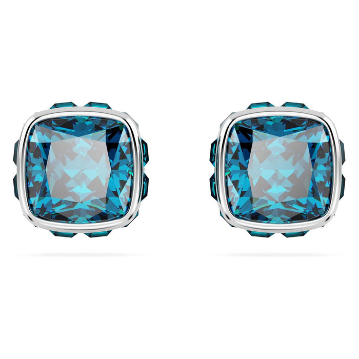 Swarovski Women's Blue Square-Cut Stone and Crystals in a Rhodium-Finished Setting December Birthstone Stud Earrings - 5660796