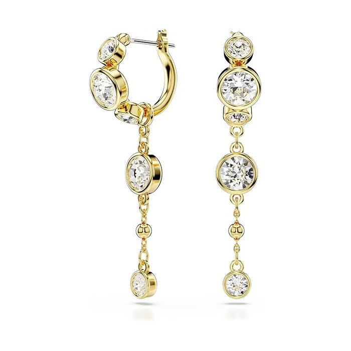 Swarovski Women's Mini Hoop Design With Clear Round-Cut Crystals In Gold-Tone Finished Puffy Bezel Settings Imber Drop Earrings - 5680097