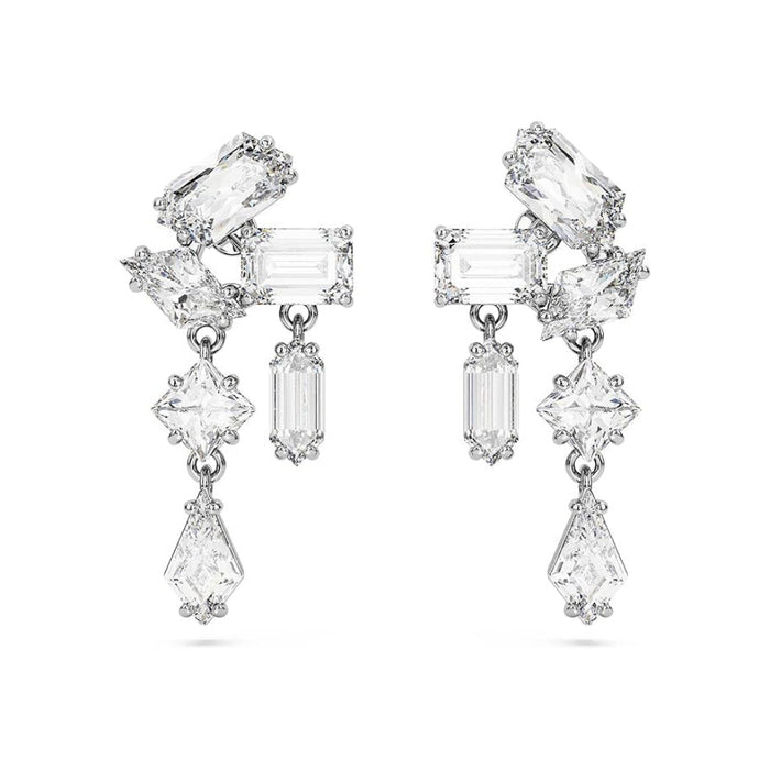 Swarovski Women's Small Mixed-Cut Clear Stones In A Rhodium Finished Setting Mesmera Drop Earrings - 5665825