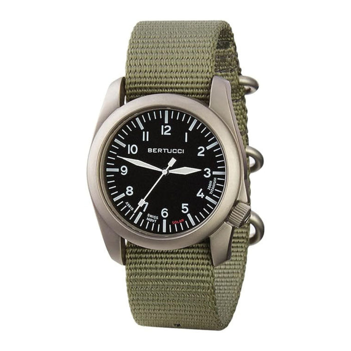 Bertucci Men's Black Dial Defender Drab Nylon Band Analog Solar Watch - 13901