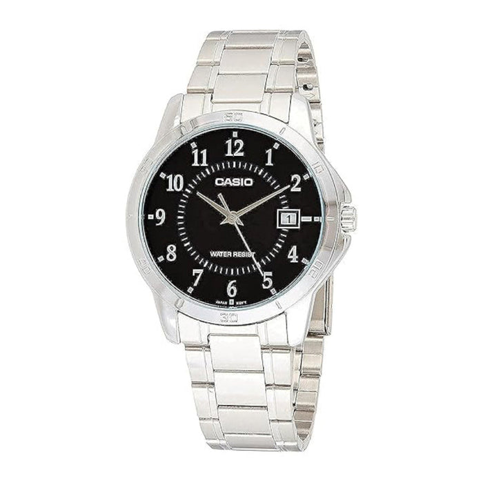 Casio Men's Black Dial Silver Stainless Steel Band Analog Japanese Quartz Watch - MTP-V004D-1BUDF