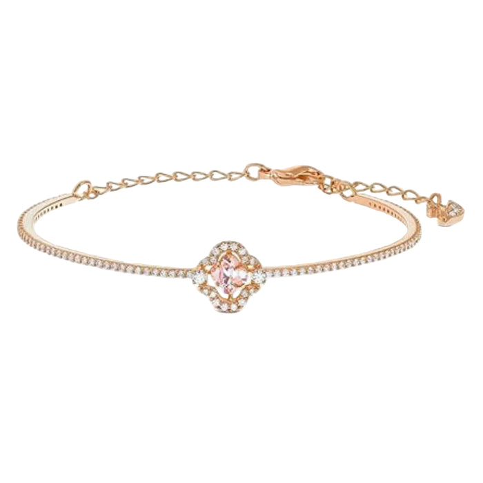 Swarovski Women's Pink Crystal Surrounded By White Crystal Pave On A Rose-Gold Tone Finished Band Una Clover Bangle Bracelet - 5516476
