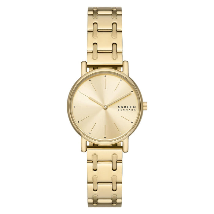 Skagen Signatur Lille Women's Gold Dial Gold Stainless Steel Band Analog Quartz Two-Hand Silver Watch - SKW3124