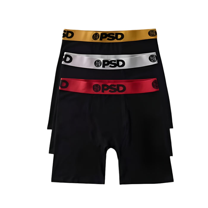 PSD Men's Black Chrome Cotton 3-Pack Boxer Briefs Medium Underwear - 424180186-BLK-M