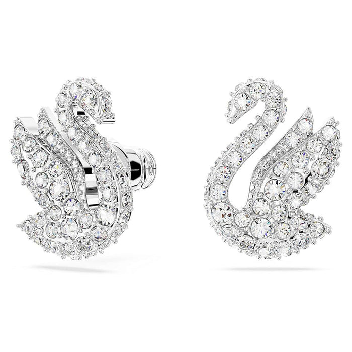 SWAROVSKI Women's Clear Crystals Rhodium Finish Swan Stud Earrings - 5647873