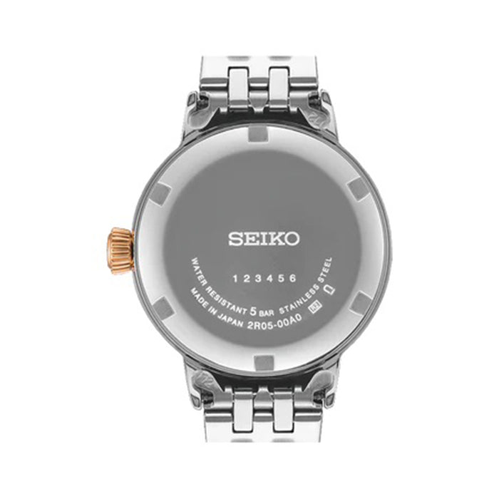 SEIKO Women's White Dial Silver Stainless Steel Band with Eight Diamond Maker Presage Automatic Quartz Watch - SRE009