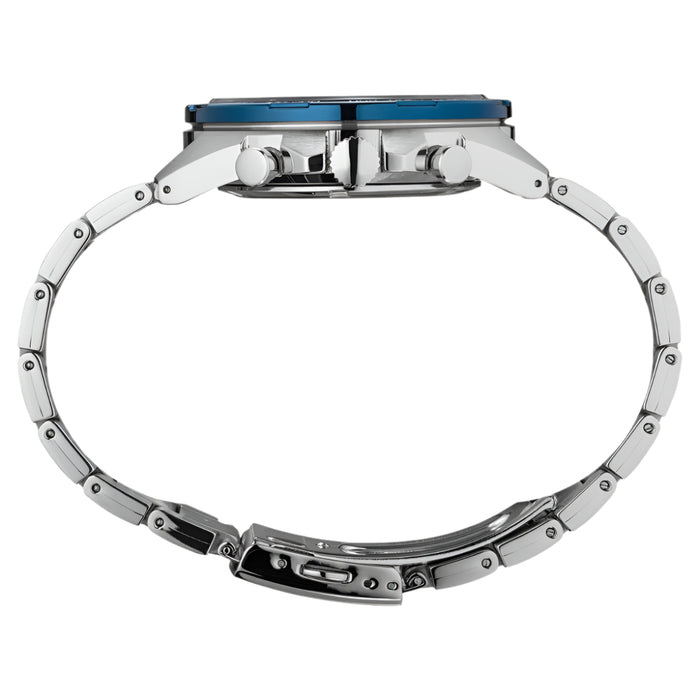 Seiko Men's Essentials Stainless Steel Bracelet Black Blue Dial Chronograph Quartz Watch - SSB321