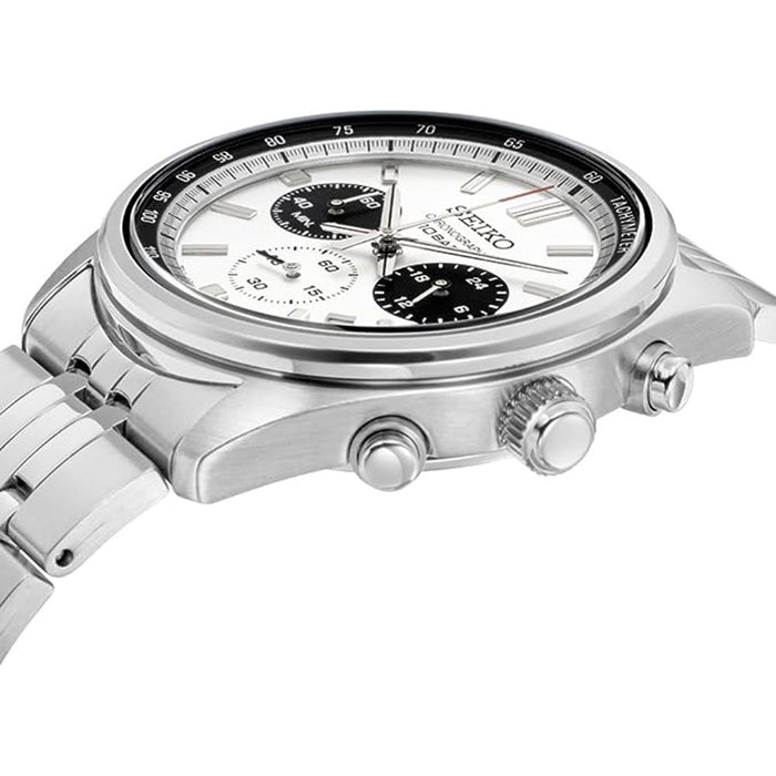 SEIKO Men's White Dial Silver Stainless Steel Band Chronograph Quartz Watch - SSB425