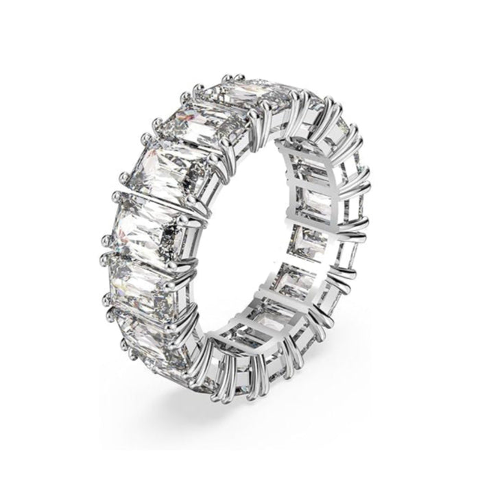 Swarovski Women's Rectangular Cut Clear Rhodium Finished Size 6 Matrix Vittore Ring - 5572689