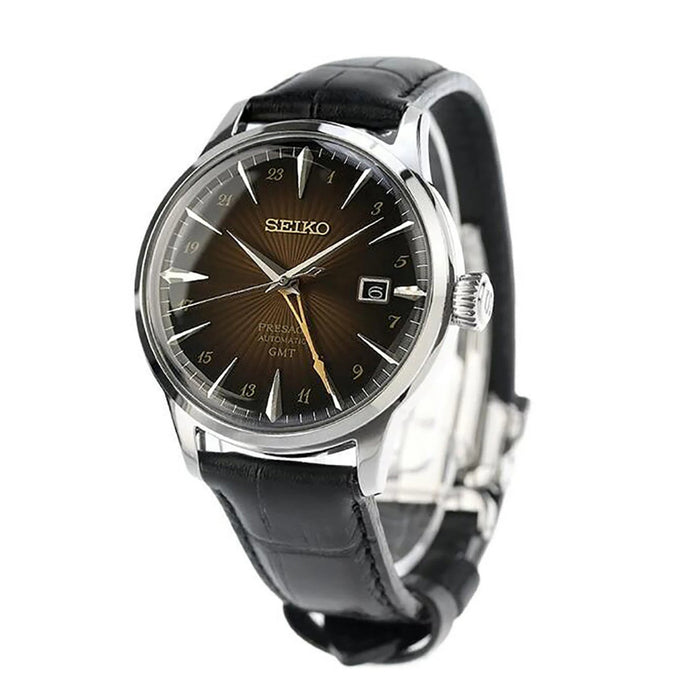 Seiko Presage Cocktail Time Men's Brown Dial Black Calfskin Band Automatic Watch - SSK039