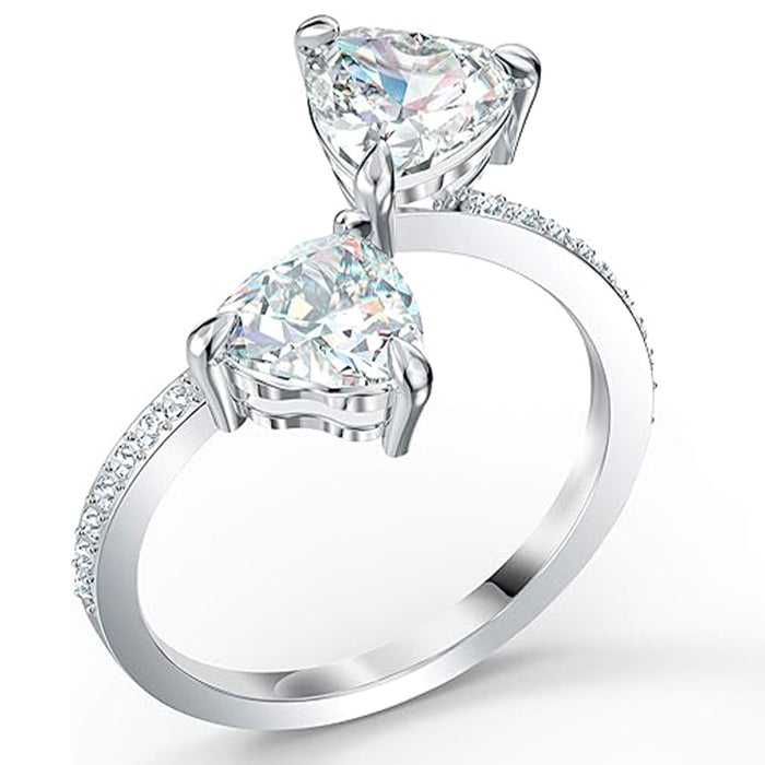 Swarovski Women's Clear Rhodium Finish Heart Cut Crystals Attract Soul Ring - 5535192