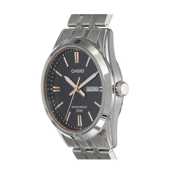Casio Men's Black dial Silver Band Analog Quartz Watch - MTP-1335D-1A2VDF