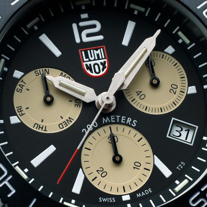 Luminox Men's Black Dial Khaki Genuine Rubber Band Chronograph Quartz Watch - XS.3150