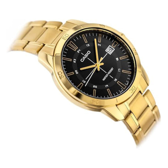 Casio Men's Black Dial Gold Stainless Steel Band Analog Quartz Watch - MTP-V004G-1CUDF