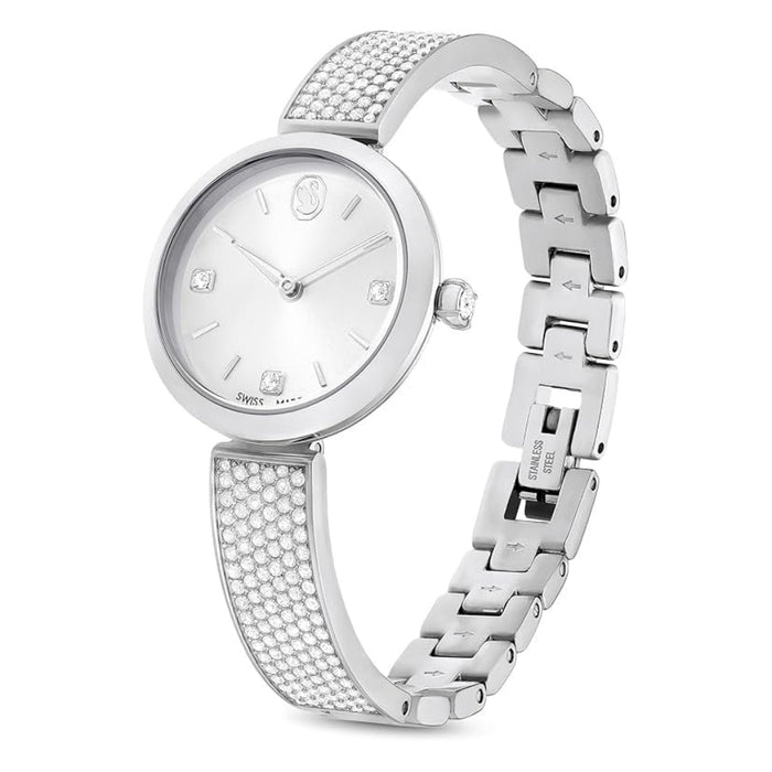 Swarovski Women's White Dial Silver Stainless Steel Finish and Metal Bracelet Strap Analog Swiss Quartz Wristwatch - 5671205