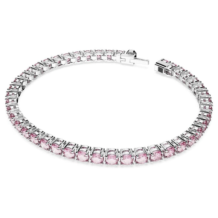 Swarovski Women's Pink Rhodium Finished Round Cut Crystals Large Matrix Tennis Bracelet - 5648932