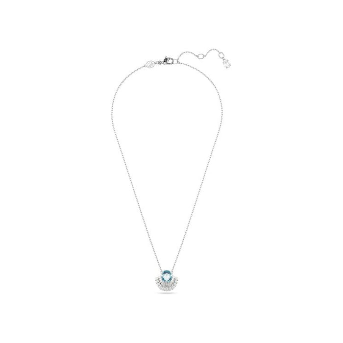 Swarovski Part of the Idyllia Collection Women's Shell Pendant with Blue Center Crystal and Clear Stones in a Rhodium-Finished Setting Idyllia Pendant Necklace - 5689195