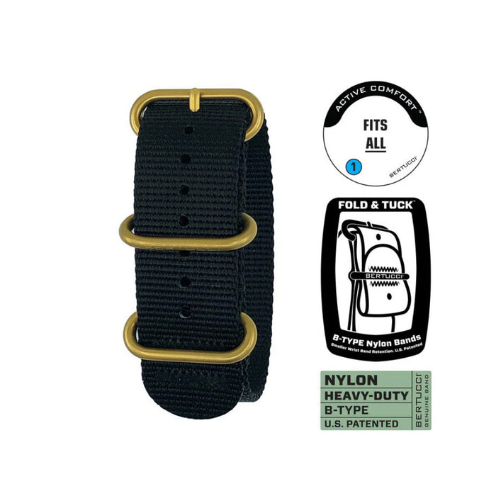Bertucci Unisex Black Gold Line Nylon 22 MM Watch Band - B-95G