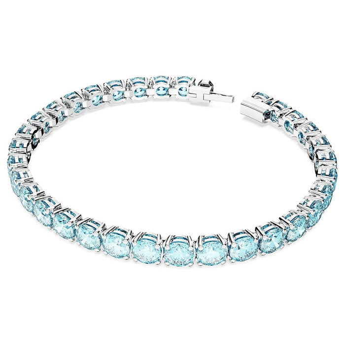 Swarovski Women's Round Crystals in Light Aquamarine-Blue on Rhodium Finished Band Small Size Matrix Tennis Bracelet - 5648927