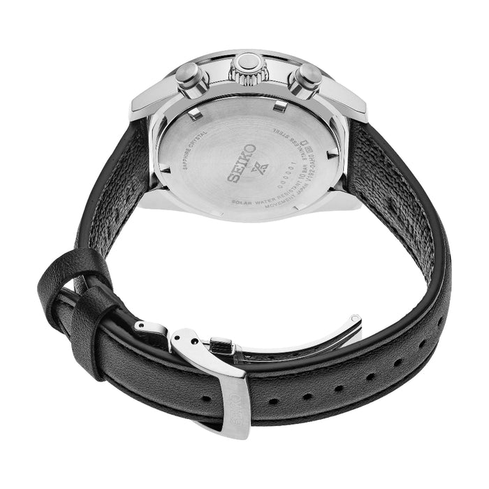 Seiko Prospex Speedtimer Men's Cream Dial Black Leather Band Analog Solar Watch - SSC943