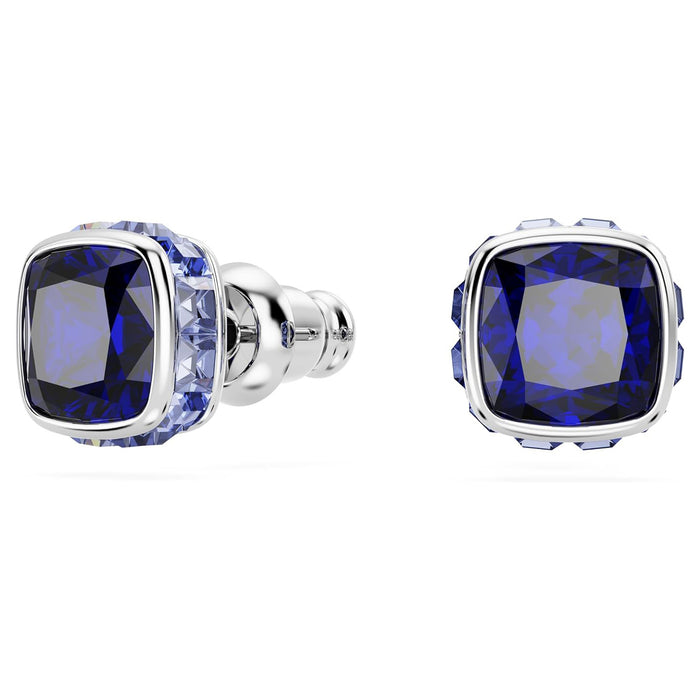 Swarovski Women's Blue Square-Cut Stone and Crystals in a Rhodium-Finished Setting September Birthstone Stud Earrings - 5660803
