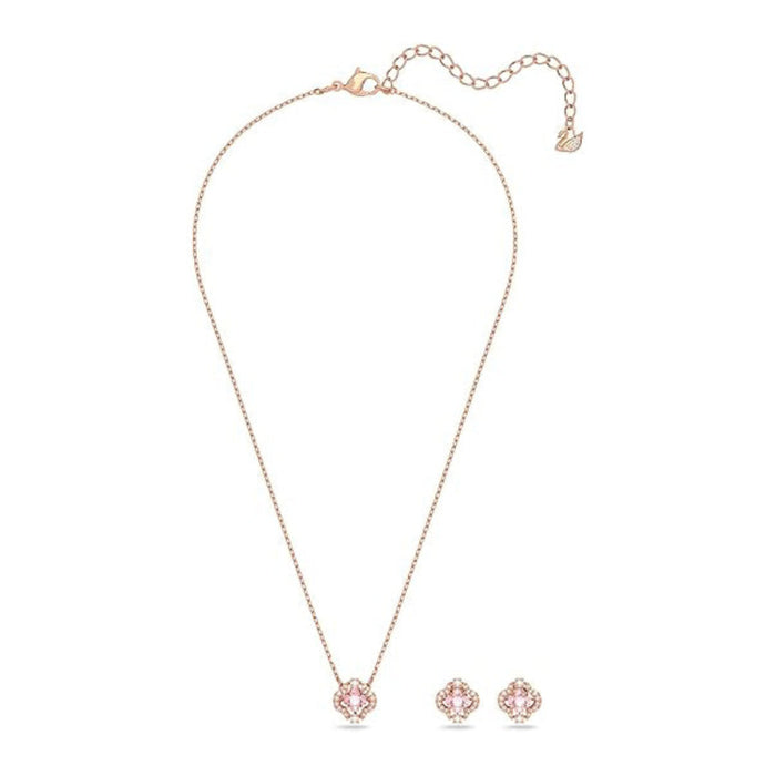 Swarovski Women's Pink And White Crystals In A Rose-Gold Tone Finished Setting Una Necklace And Pierced Stud Earring Jewelry Set - 5516488