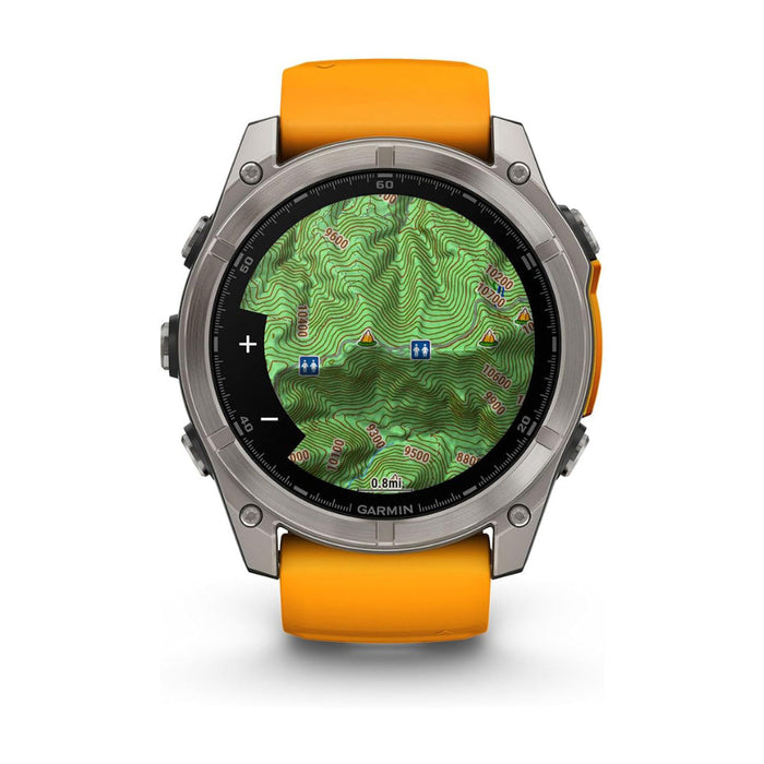 Garmin fēnix 8 Unisex Titanium with Spark Orange/Graphite Band Amoled Sapphire Long-Lasting Battery Life Dive-Rated Built-in LED Flashlight 51 Millimeters Premium Multisport GPS Smartwatch - 010-02905-10