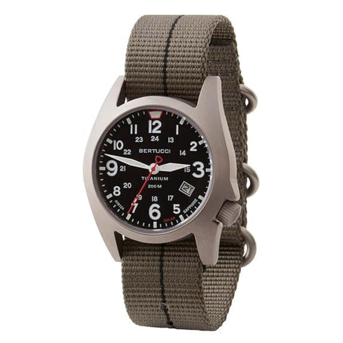 Bertucci Men's Black Dial Ghost Gray™ With Black Pro-Stripe™ Nylon Band Analog Solar 41 MM Titanium Field Watch - 12901