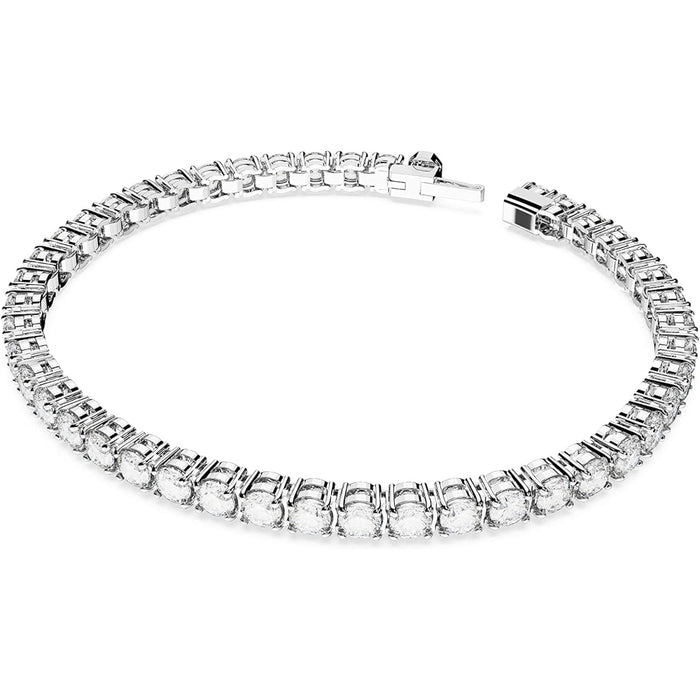 Swarovski Women's Round Clear Stones on Rhodium Finished Band Medium Size Matrix Tennis Bracelet - 5648937