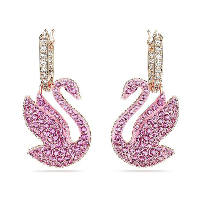 Swarovski Women's Swan Motif with Pink Crystal Pavé on a rose-gold tone Finished Setting Iconic Swan Drop Pierced Earrings - 5647544