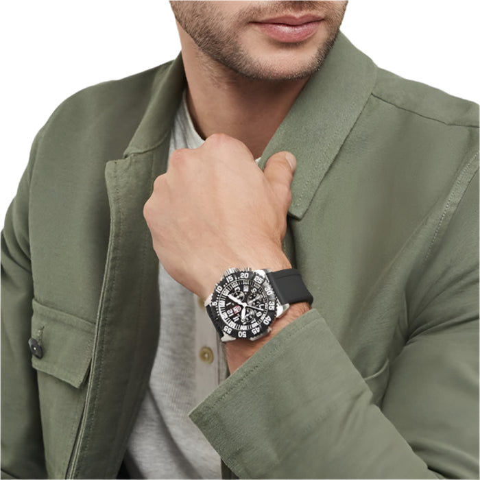 Luminox Navy Seal Steel Colormark Chronograph 3180 Black PU Band Black Dial Quartz Analog Watch - XS.3181.L