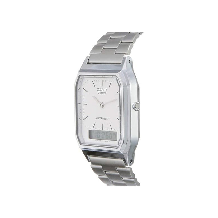 Casio Men's White Dial Silver Stainless Steel Band Digital Quartz Watch - AQ-230A-7DMQ