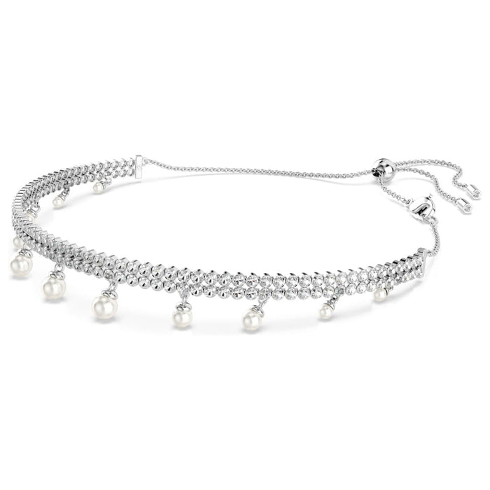 Swarovski Women's Clear Rhodium Finish Ariana Grande Crystal and Pearl Choker Necklace - 5720865