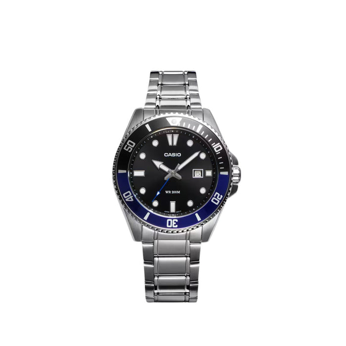 Casio Men's Black Dial Silver Stainless Steel Band Analog Quartz Watch - MDV-107D-1A2VDF