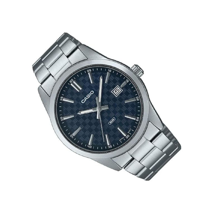 Casio Men's Blue Dial Silver Stainless Steel Band Analog Japanese Quartz Watch - MTP-VD03D-2AUDF
