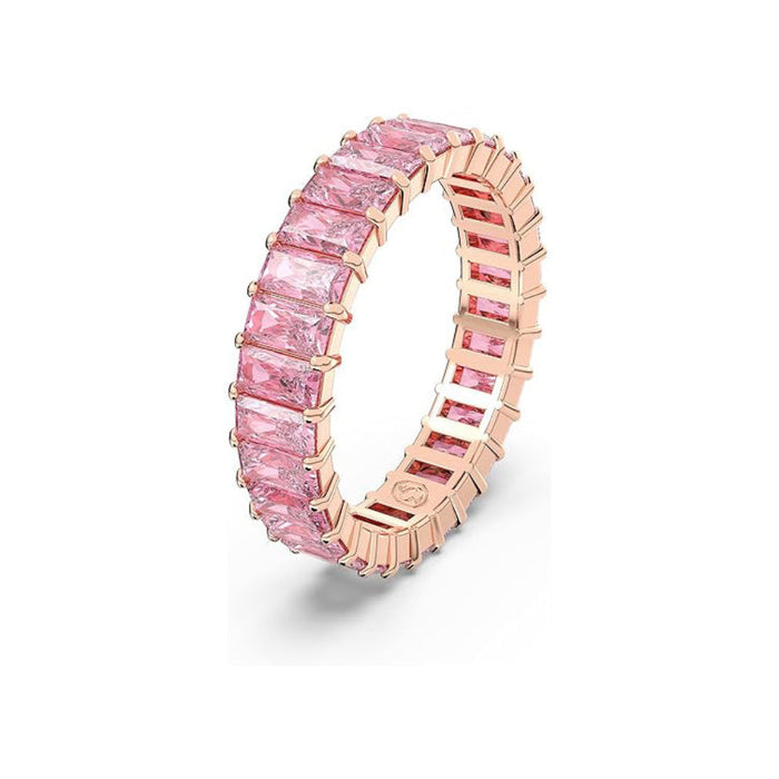 Swarovski Women's Baguette Cut Pink Crystal Rose Gold-tone Finish Size 8 Matrix Ring - 5647589