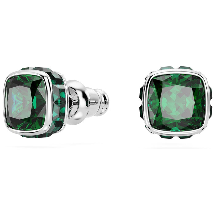 Swarovski Women's Green Square-Cut Stone and Crystals in a Rhodium-Finished Setting May Birthstone Stud Earrings - 5660801