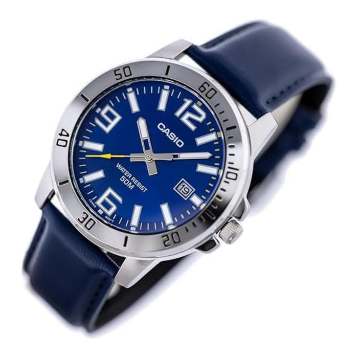 Casio Men's Blue Dial Blue Leather Band Analog Japanese Quartz Watch - MTP-VD01L-2BVUDF